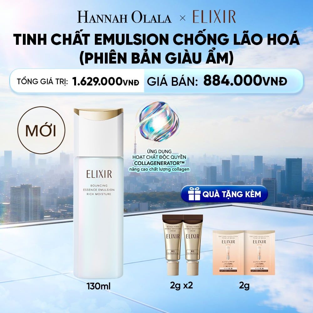  [MỚI] SỮA DƯỠNG NGĂN NGỪA LÃO HÓA DA ELIXIR BOUNCING ESSENCE EMULSION RICH MOISTURE ba 130ML - DEAL 32 