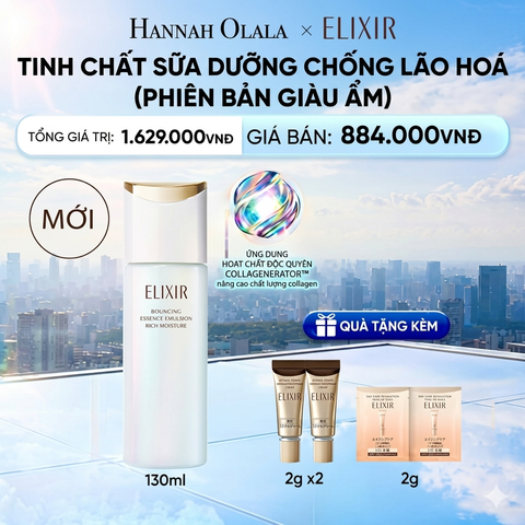  [MỚI] SỮA DƯỠNG NGĂN NGỪA LÃO HÓA DA ELIXIR BOUNCING ESSENCE EMULSION RICH MOISTURE ba 130ML - DEAL 32 - G113 