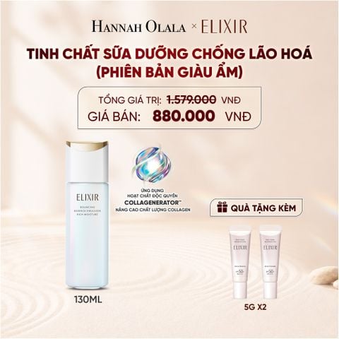  [MỚI] SỮA DƯỠNG NGĂN NGỪA LÃO HÓA DA ELIXIR BOUNCING ESSENCE EMULSION RICH MOISTURE ba 130ML - DEAL 32 