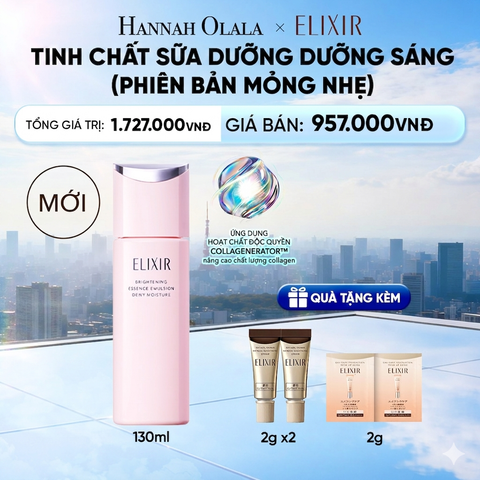  [MỚI] SỮA DƯỠNG TRẮNG & NGĂN NGỪA LÃO HÓA DA ELIXIR BRIGHTENING ESSENCE EMULSION DEWY MOISTURE ca 130ML - DEAL 33 - G114 