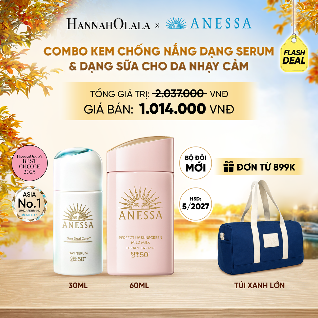  [FLASHSALE] COMBO SERUM CHỐNG NẮNG & SỮA CHỐNG NẮNG BẢO VỆ VÀ DƯỠNG DA AN TOÀN CHO DA NHẠY CẢM ANESSA DAY SERUM 30ML + MILD MILK 60ML HSD: 24/05/2027 - DEAL33 - E92 