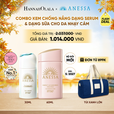  [FLASHSALE] COMBO SERUM CHỐNG NẮNG & SỮA CHỐNG NẮNG BẢO VỆ VÀ DƯỠNG DA AN TOÀN CHO DA NHẠY CẢM ANESSA DAY SERUM 30ML + MILD MILK 60ML HSD: 24/05/2027 - DEAL33 - E92 