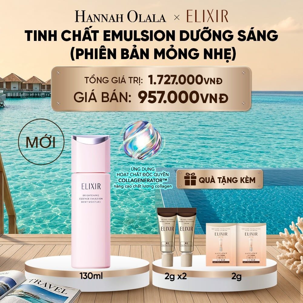  [MỚI] SỮA DƯỠNG TRẮNG & NGĂN NGỪA LÃO HÓA DA ELIXIR BRIGHTENING ESSENCE EMULSION DEWY MOISTURE ca 130ML - DEAL 33_ D2192 