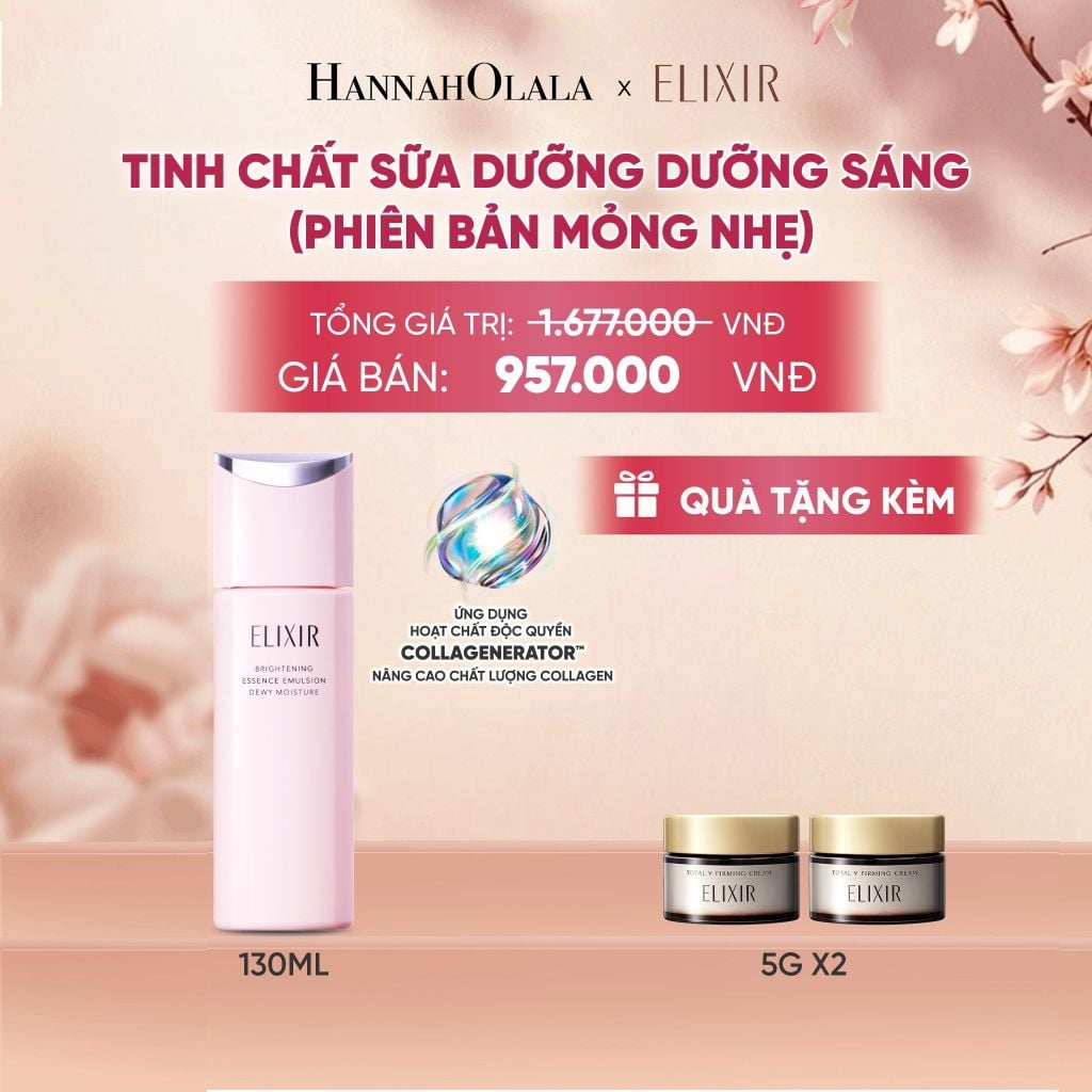  [MỚI] SỮA DƯỠNG TRẮNG & NGĂN NGỪA LÃO HÓA DA ELIXIR BRIGHTENING ESSENCE EMULSION DEWY MOISTURE CA 130ML - DEAL 33 - A2329 
