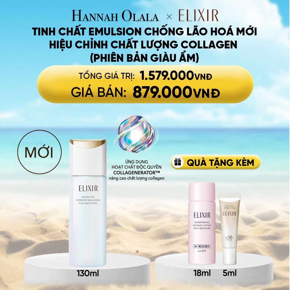  [MỚI] SỮA DƯỠNG NGĂN NGỪA LÃO HÓA DA ELIXIR BOUNCING ESSENCE EMULSION RICH MOISTURE ba 130ML 