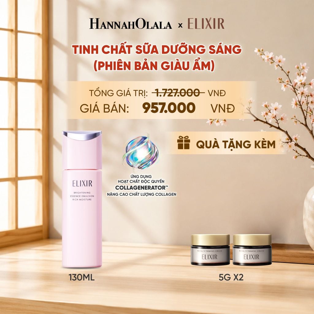  [MỚI] SỮA DƯỠNG NGĂN NGỪA LÃO HÓA DA ELIXIR BRIGHTENING ESSENCE EMULSION RICH MOISTURE ca 130ML - DEAL 34 - B21 