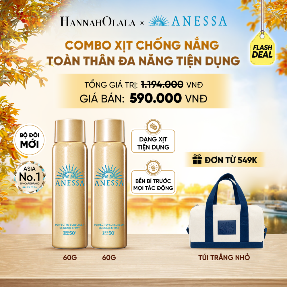  [FLASHSALE] COMBO XỊT CHỐNG NẮNG DƯỠNG DA ĐA NĂNG TIỆN DỤNG BẢO VỆ HOÀN HẢO ANESSA GOLD SPRAY SPF50+ PA++++ 60GX2 - DEAL34 - E93 