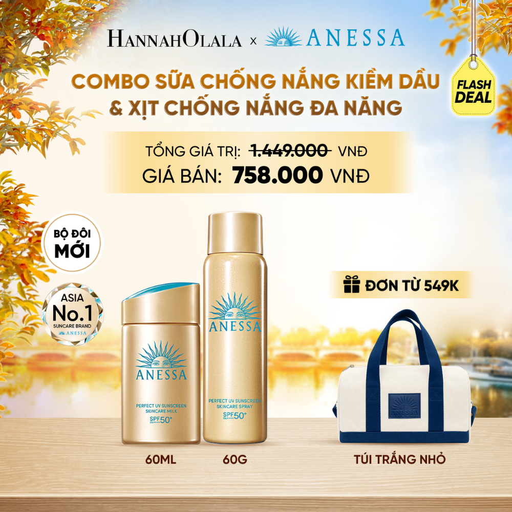  [FLASHSALE] COMBO SỮA CHỐNG NẮNG KIỀM DẦU & XỊT CHỐNG NẮNG TOÀN THÂN ĐA NĂNG TIỆN DỤNG ANESSA GOLD MILK 60ML + GOLD SPRAY 60G - DEAL35 - E94 