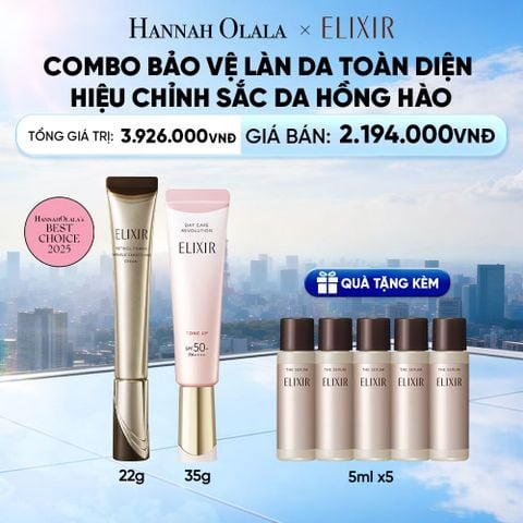  COMBO KEM DƯỠNG DA CẢI THIỆN 11 LOẠI NẾP NHĂN SÂU ELIXIR RETINOL POWER WRINKLE SMOOTHING CREAM 22G VÀ SỮA CHỐNG NẮNG NÂNG TÔNG ELIXIR DAY CARE REVOLUTION TONE UP PINK+35G - DEAL 35 