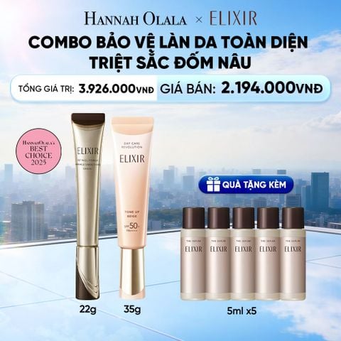  COMBO KEM DƯỠNG DA CẢI THIỆN 11 LOẠI NẾP NHĂN SÂU ELIXIR RETINOL POWER WRINKLE SMOOTHING CREAM 22G VÀ KEM CHỐNG NẮNG DẠNG SỮA NÂNG TÔNG CHỐNG LÃO HÓA TRIỆT SẮC ĐỐM NÂU ELIXIR DAY CARE REVOLUTION TONE-UP PURE BEIGE 35G - DEAL 36 