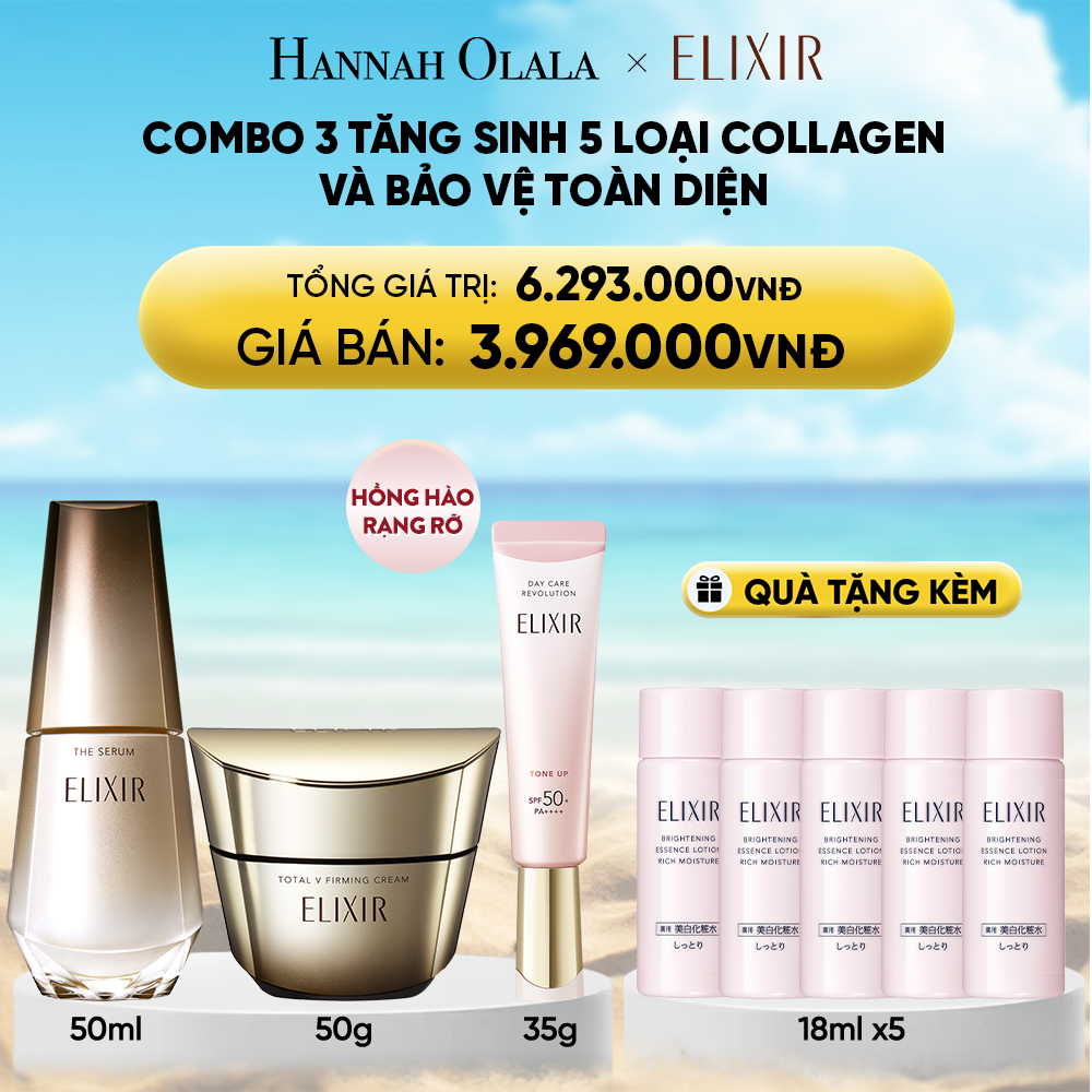 Combo Serum Kích Hoạt Trẻ Hóa Làn Da The Serum AA 50ml & Kem Dưỡng Cải Thiện Chảy Xệ Ngăn Ngừa Lão Hóa Elixir Total V Firming Cream 50g & Sữa Chống Nắng Nâng Tông Elixir Day Care Revolution Tone Up 35ml