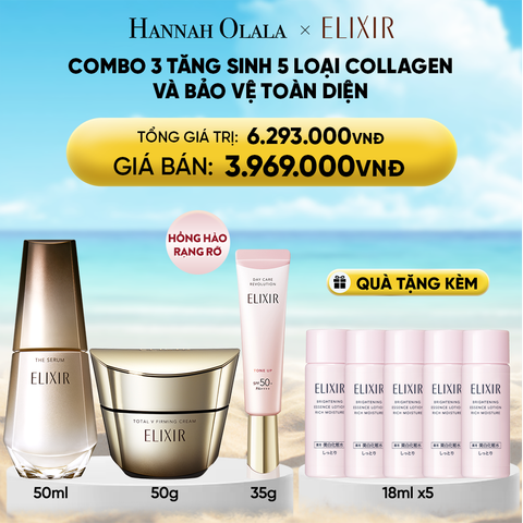  DEAL 36: COMBO SERUM KÍCH HOẠT TRẺ HÓA LÀN DA THE SERUM AA 50ML & KEM DƯỠNG CẢI THIỆN CHẢY XỆ NGĂN NGỪA LÃO HÓA ELIXIR TOTAL V FIRMING CREAM 50G & SỮA CHỐNG NẮNG NÂNG TÔNG ELIXIR DAY CARE REVOLUTION TONE UP 35ML 