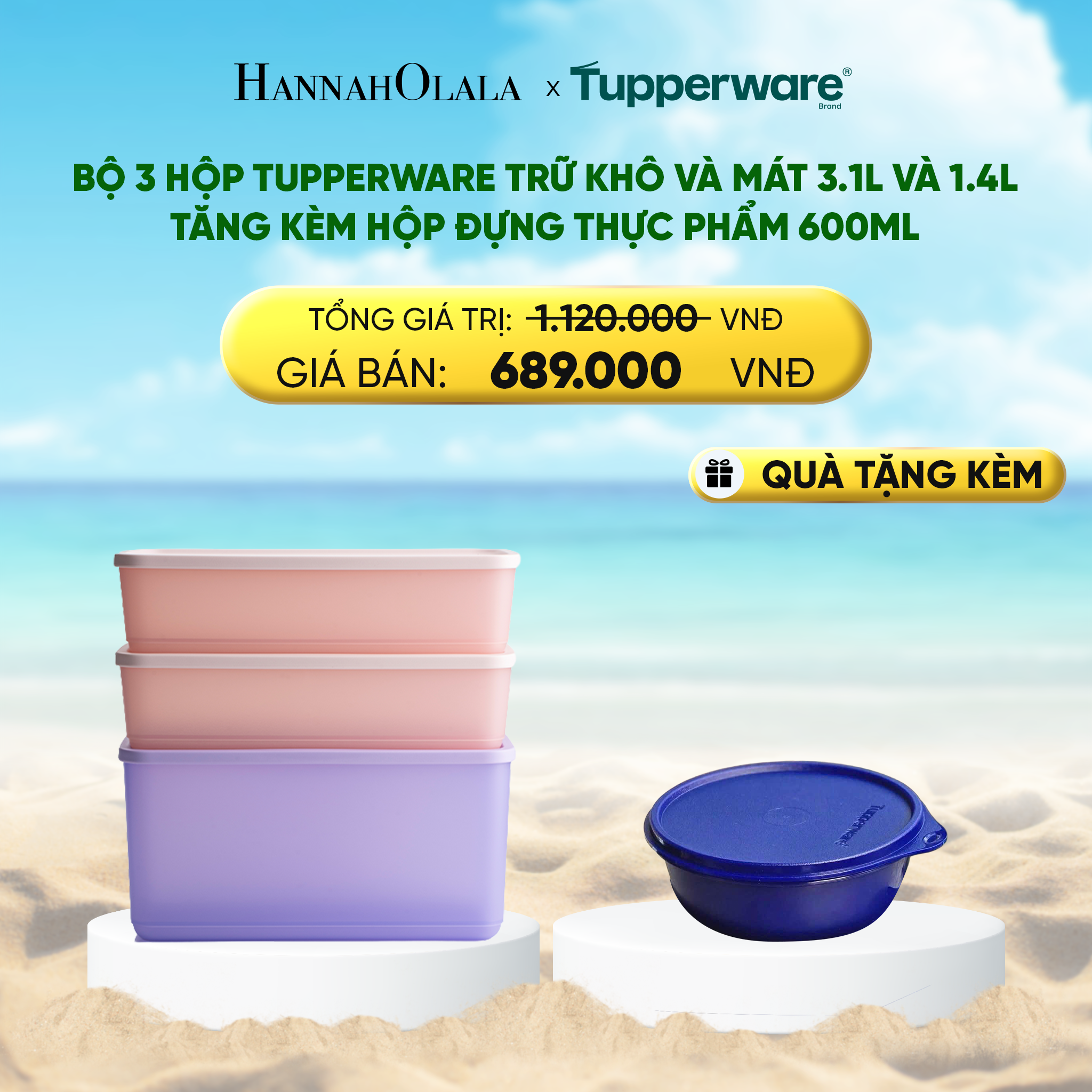 A253_deal 31 : bộ 3 hộp tupperware trữ khô và mát 3.1l và 1.4l - tặng kèm hộp đựng thực phẩm 600ml