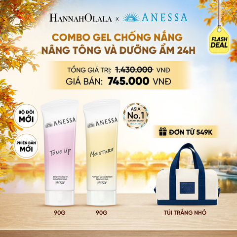  [FLASHSALE] [PHIÊN BẢN MỚI] COMBO GEL CHỐNG NẮNG DƯỠNG SÁNG NÂNG TÔNG & CÂN BẰNG ĐỘ ẨM 24H SPF50+ PA++++ ANESSA TONE UP UV GEL 90G + MOISTURE UV GEL 90G - DEAL36 - E95 
