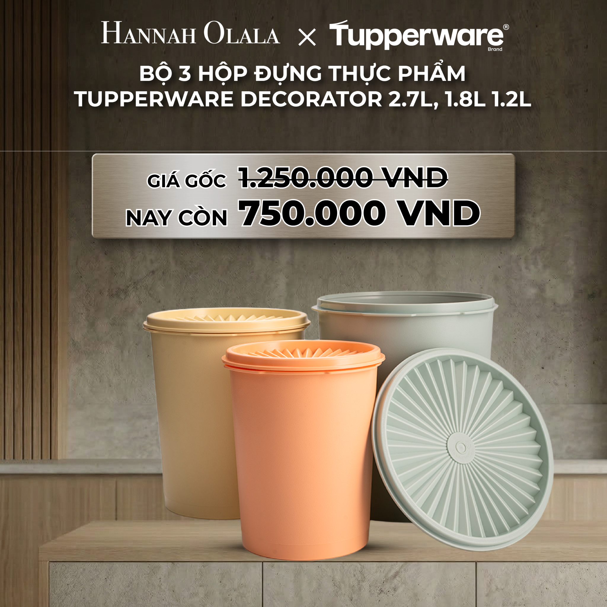 B42_deal 32 : bộ 3 hộp đựng thực phẩm tupperware decorator 2.7l, 1.8l 1.2l