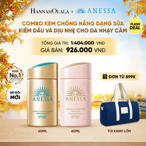  [FLASHSALE] COMBO SỮA CHỐNG NẮNG DƯỠNG DA KIỀM DẦU & DỊU NHẸ AN TOÀN CHO DA NHẠY CẢM ANESSA GOLD MILK 60ML + MILD MILK 60ML - DEAL37 - E96 