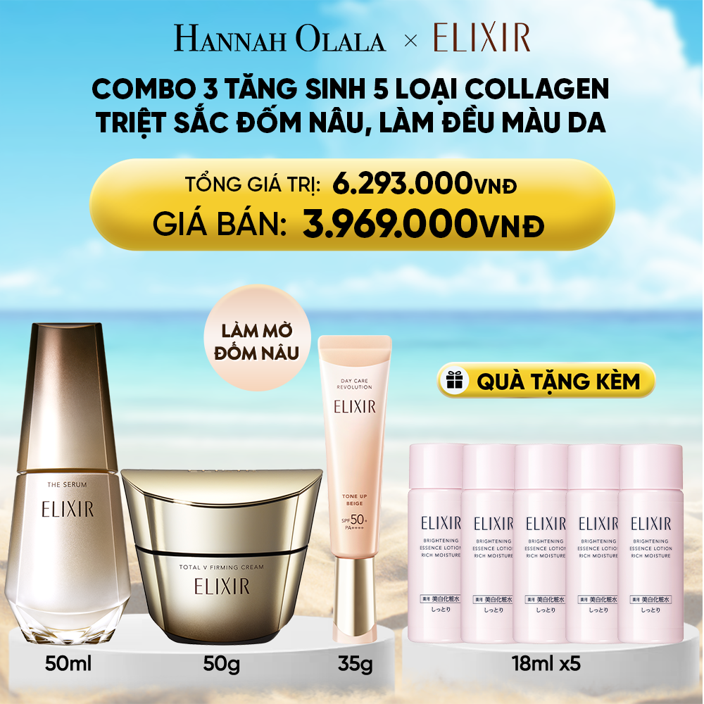 A1256_deal 37: combo serum kích hoạt trẻ hóa làn da the serum aa 50ml & kem dưỡng cải thiện chảy xệ ngăn ngừa lão hóa elixir total v firming cream 50g & sữa dưỡng chống nắng ngăn lão hóa da và hiệu chỉnh sắc da elixir day care revolution tone up beige 35g