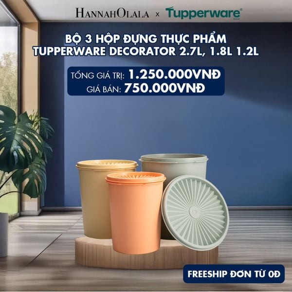  BỘ 3 HỘP ĐỰNG THỰC PHẨM TUPPERWARE DECORATOR 2.7L, 1.8L 1.2L 