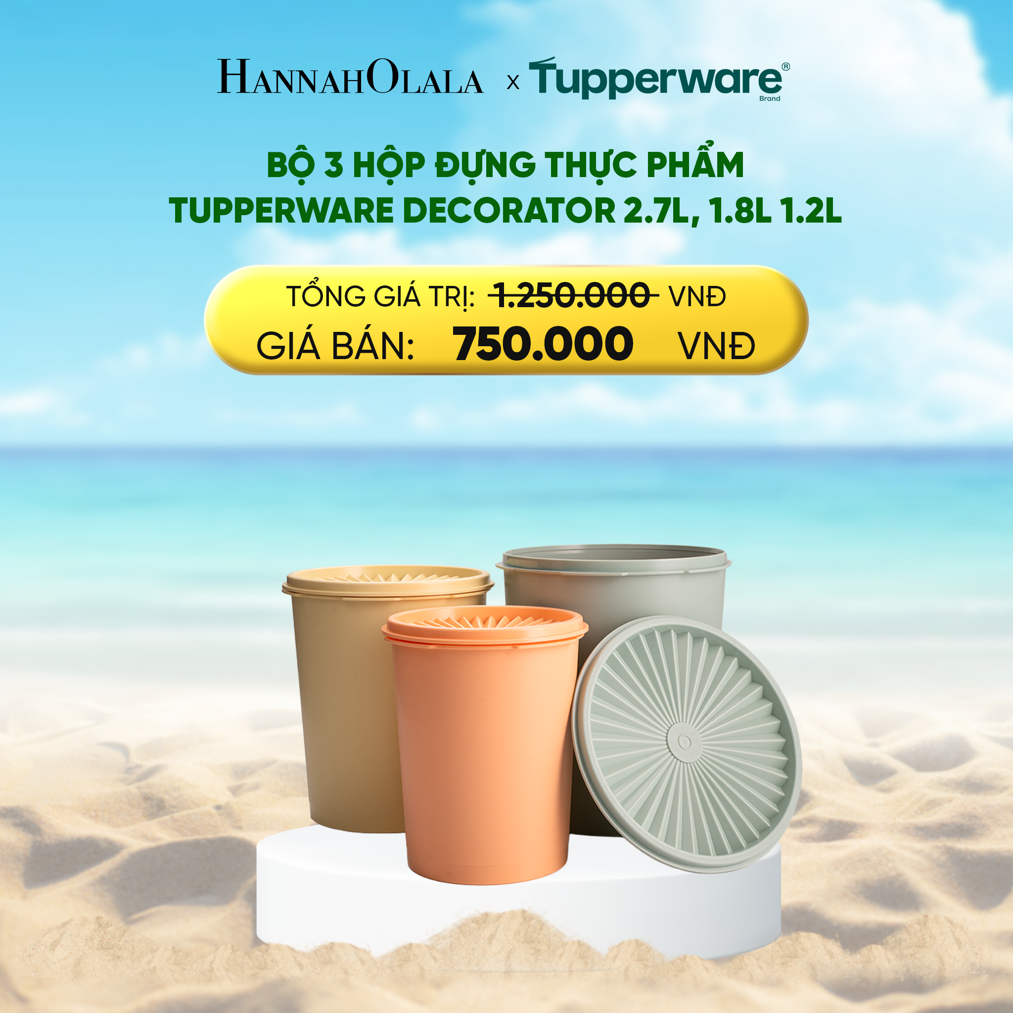 Bộ 3 Hộp Đựng Thực Phẩm Tupperware Decorator 2.7L 1.8L 1.2L