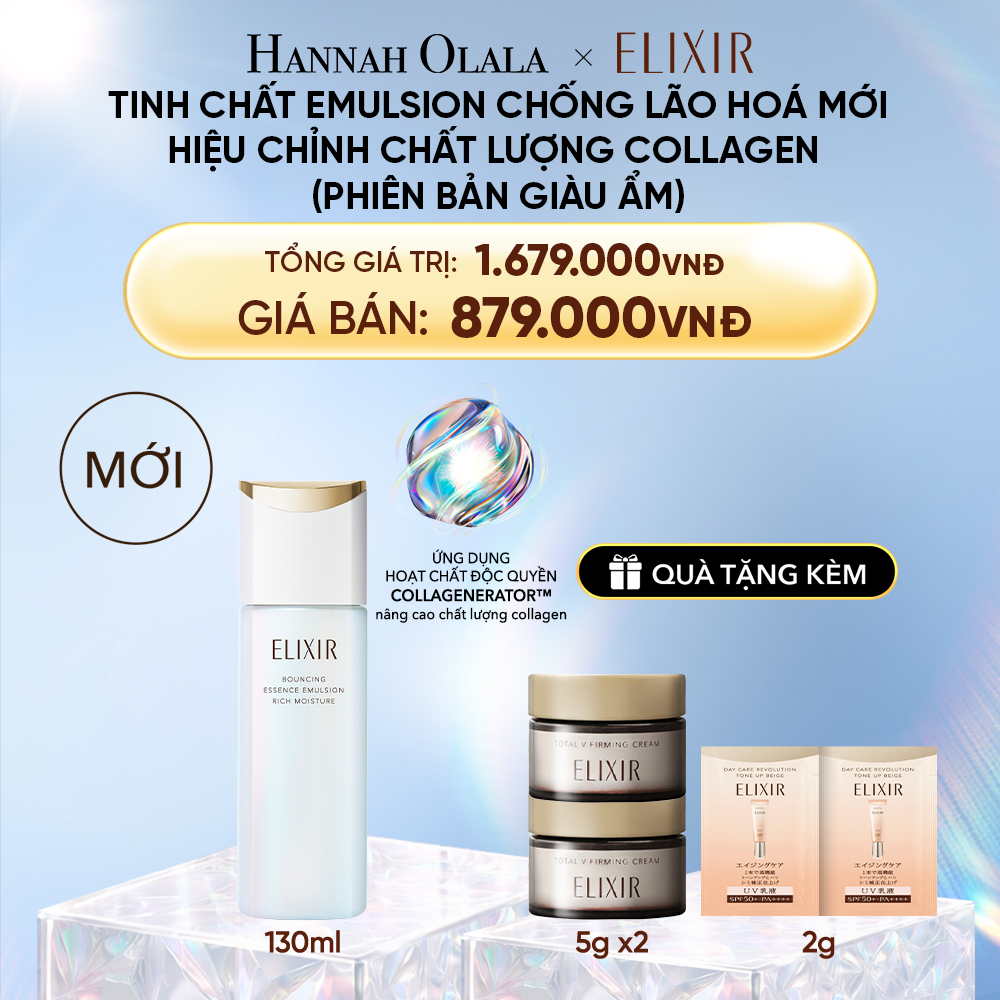  DEAL 39.1: [MỚI] SỮA DƯỠNG NGĂN NGỪA LÃO HÓA DA ELIXIR BOUNCING ESSENCE EMULSION RICH MOISTURE ba 130ML 