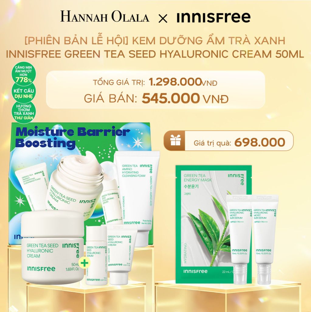  DEAL 3: [PHIÊN BẢN LỄ HỘI] KEM DƯỠNG ẨM TRÀ XANH INNISFREE GREEN TEA SEED HYALURONIC CREAM 50ML 