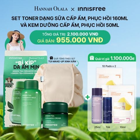  DEAL 2: SET TONER DẠNG SỮA CẤP ẨM, PHỤC HỒI INNISFREE GREEN TEA CERAMIDE MILK 160ML VÀ KEM DƯỠNG CẤP ẨM, PHỤC HỒI INNISFREE GREEN TEA CERAMIDE CREAM 50ML 