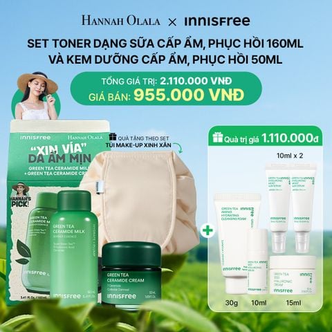 DEAL 2: SET TONER DẠNG SỮA CẤP ẨM, PHỤC HỒI INNISFREE GREEN TEA CERAMIDE MILK 160ML VÀ KEM DƯỠNG CẤP ẨM, PHỤC HỒI INNISFREE GREEN TEA CERAMIDE CREAM 50ML 