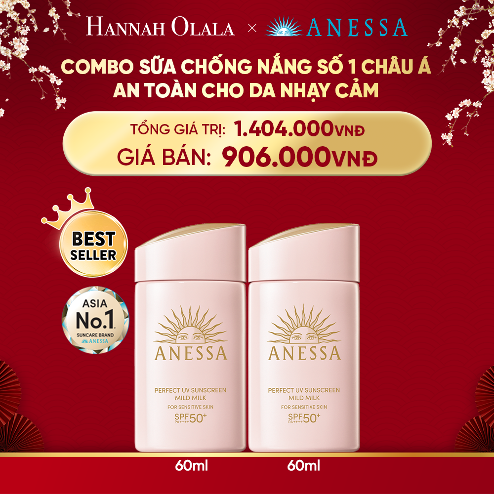  DEAL 3: COMBO SỮA CHỐNG NẮNG DƯỠNG DA DỊU NHẸ AN TOÀN CHO DA NHẠY CẢM VÀ TRẺ EM ANESSA MILD MILK SPF50+ PA++++ 60MLX2 