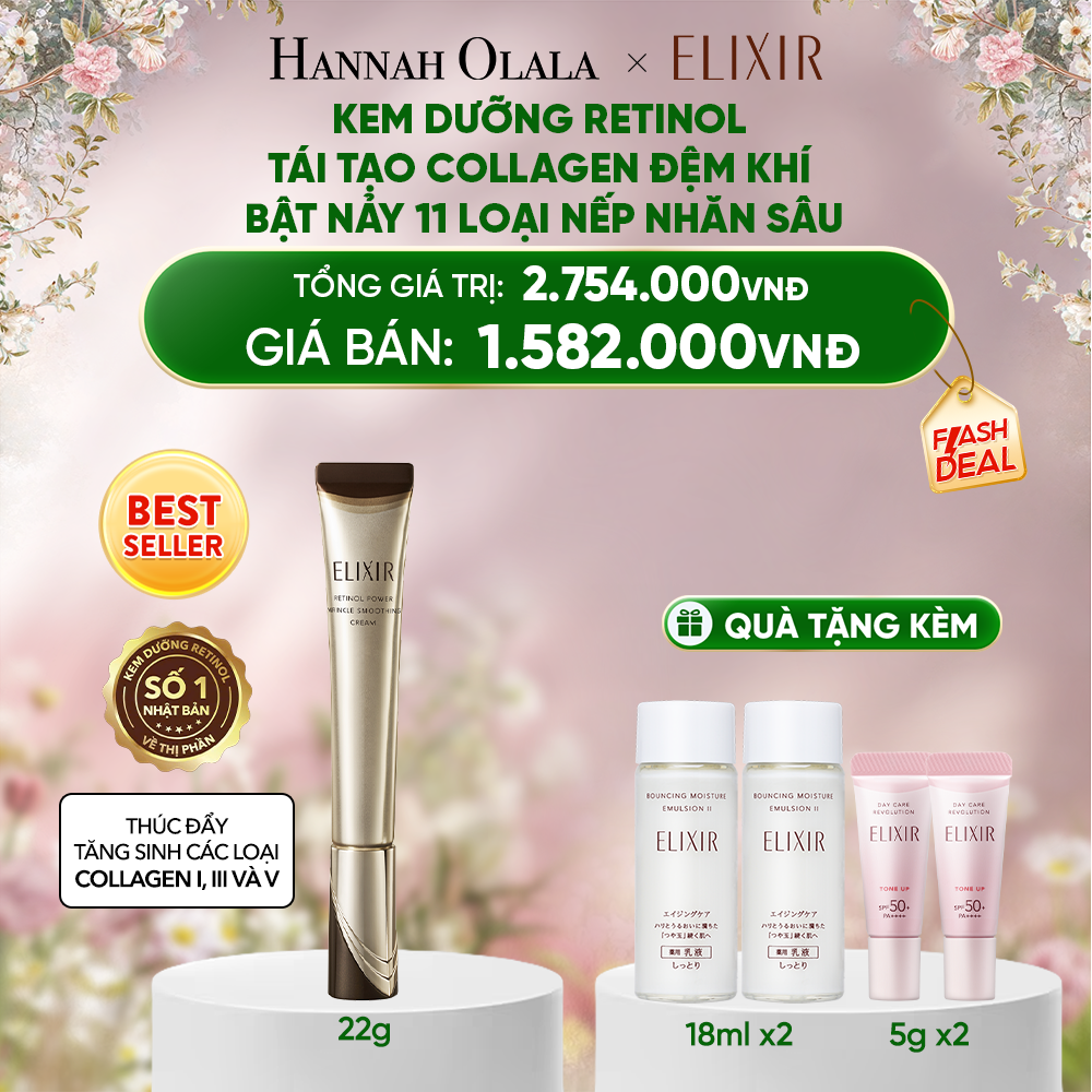  DEAL 3: KEM DƯỠNG DA CẢI THIỆN 11 LOẠI NẾP NHĂN SÂU ELIXIR RETINOL POWER WRINKLE SMOOTHING CREAM 22G ( PHIÊN BẢN CẢI TIẾN MỚI) 