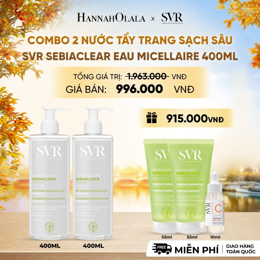  COMBO 2 NƯỚC TẨY TRANG SẠCH SÂU CHO DA DẦU MỤN SVR SEBIACLEAR EAU MICELLAIRE 400ML - DEAL 3 - E691 