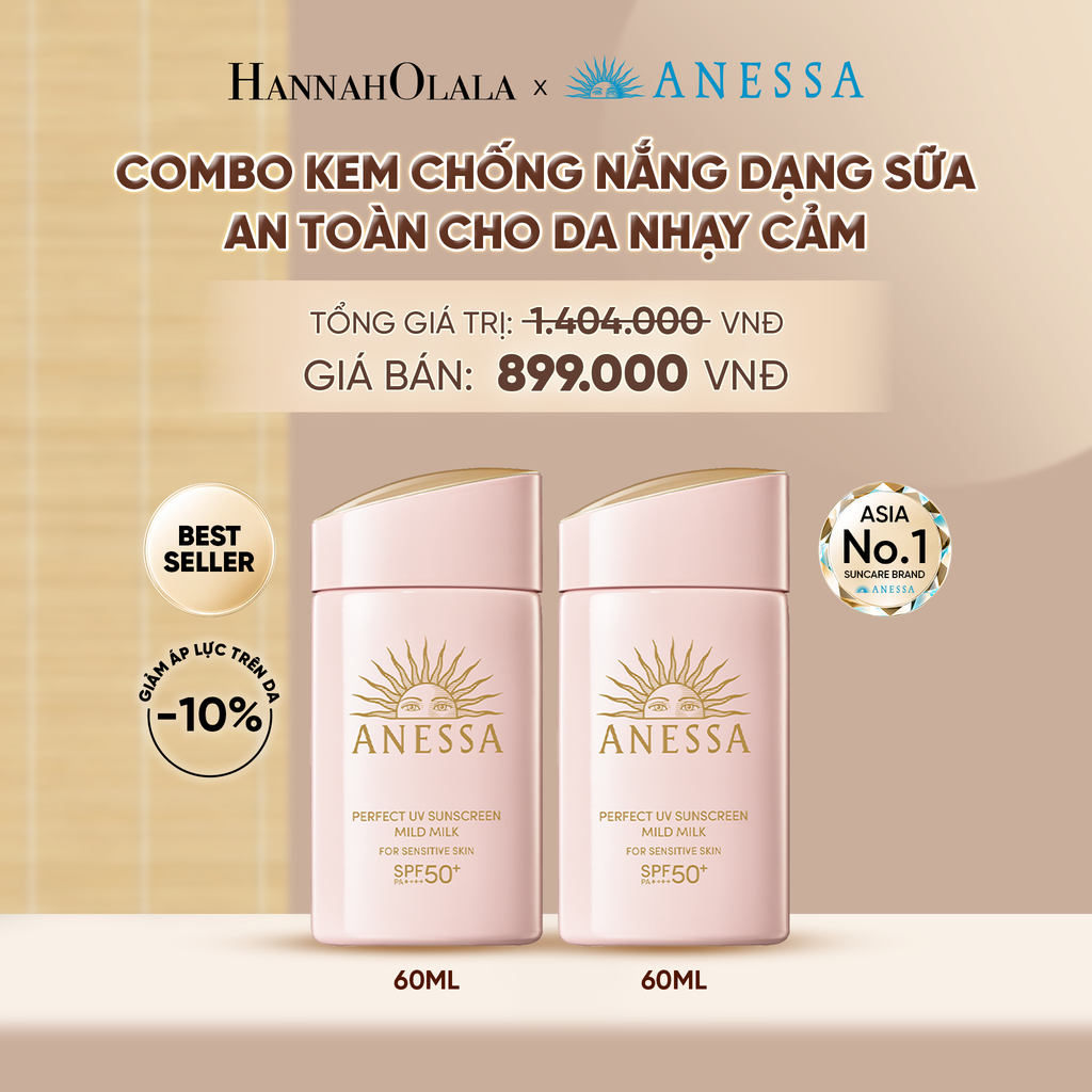  COMBO SỮA CHỐNG NẮNG DƯỠNG DA DỊU NHẸ AN TOÀN CHO DA NHẠY CẢM VÀ TRẺ EM ANESSA MILD MILK SPF50+ PA++++ 60MLX2 - DEAL 03 - A1245 