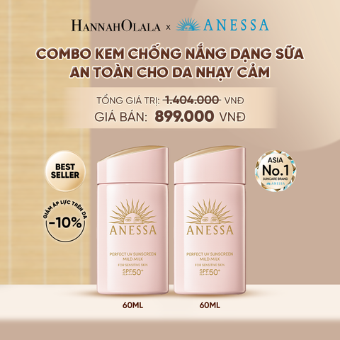  COMBO SỮA CHỐNG NẮNG DƯỠNG DA DỊU NHẸ AN TOÀN CHO DA NHẠY CẢM VÀ TRẺ EM ANESSA MILD MILK SPF50+ PA++++ 60MLX2 - DEAL 03 - A1245 