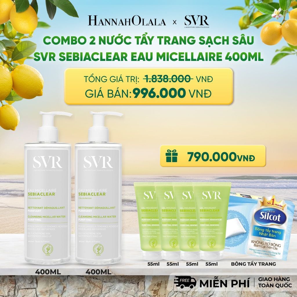  COMBO 2 NƯỚC TẨY TRANG SẠCH SÂU LOẠI BỎ DẦU NHỜN SVR SEBIACLEAR EAU MICELLAIRE 400ML - DEAL 03 