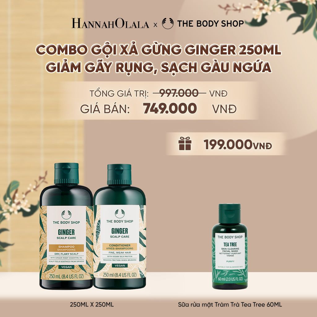  COMBO CHĂM TÓC DÀY PHỒNG, GIẢM GÃY RỤNG, SẠCH GÀU NGỨA GINGER 250ML - DẦU GỘI X DẦU XẢ - A2301 