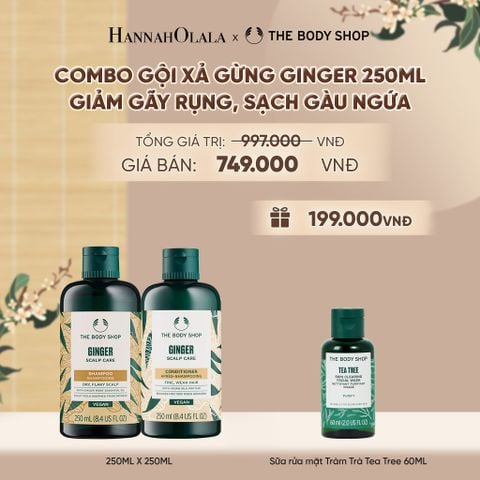  COMBO CHĂM TÓC DÀY PHỒNG, GIẢM GÃY RỤNG, SẠCH GÀU NGỨA GINGER 250ML - DẦU GỘI X DẦU XẢ - A2301 