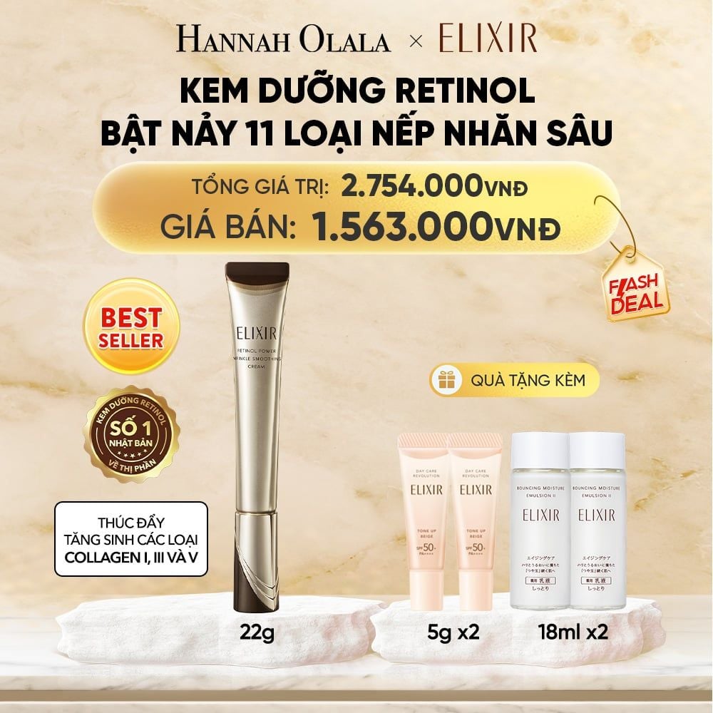  KEM DƯỠNG DA CẢI THIỆN 11 LOẠI NẾP NHĂN SÂU ELIXIR RETINOL POWER WRINKLE SMOOTHING CREAM 22G ( PHIÊN BẢN CẢI TIẾN MỚI) - DEAL 3 