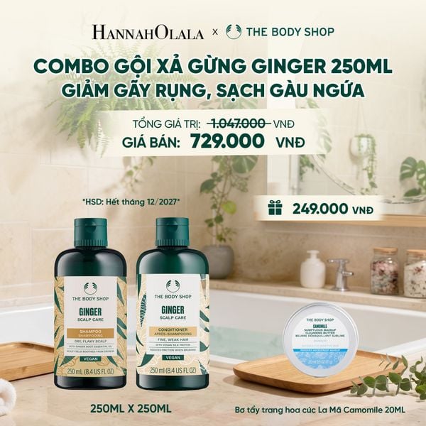  COMBO CHĂM TÓC DÀY PHỒNG, GIẢM GÃY RỤNG, SẠCH GÀU NGỨA GINGER 250ML - DẦU GỘI X DẦU XẢ - M03 