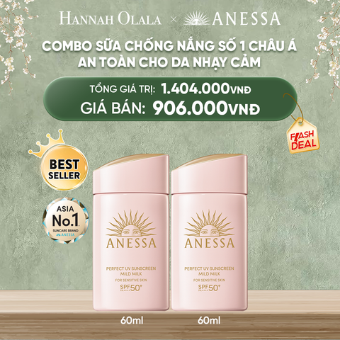  DEAL 3: COMBO KEM CHỐNG NẮNG DẠNG SỮA DƯỠNG DA DỊU NHẸ AN TOÀN CHO DA NHẠY CẢM VÀ TRẺ EM ANESSA MILD MILK SPF50+ PA++++ 60MLX2 