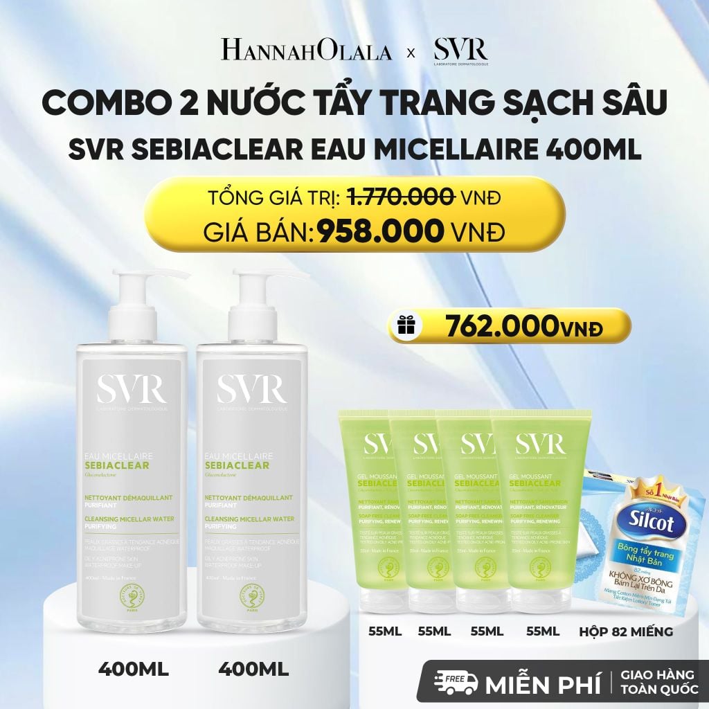  COMBO 2 NƯỚC TẨY TRANG SẠCH SÂU LOẠI BỎ DẦU NHỜN SVR SEBIACLEAR EAU MICELLAIRE 400ML - DEAL 03 