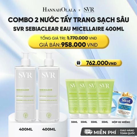 COMBO 2 NƯỚC TẨY TRANG SẠCH SÂU LOẠI BỎ DẦU NHỜN SVR SEBIACLEAR EAU MICELLAIRE 400ML - DEAL 03 