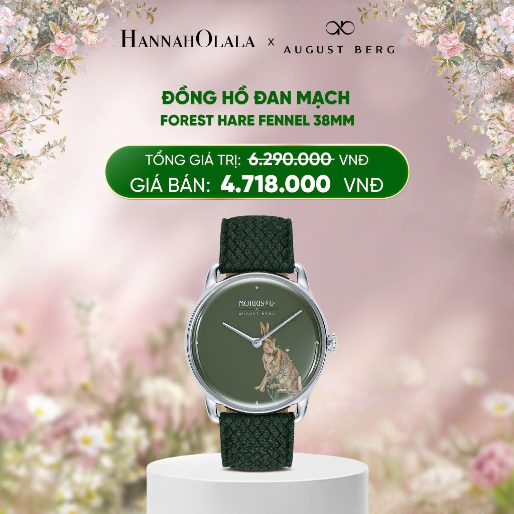  DEAL 3: ĐỒNG HỒ ĐAN MẠCH AUGUST BERG X MORRIS & CO. - FOREST HARE FENNEL 38MM - DÂY PERLON - MÀU BẠC 