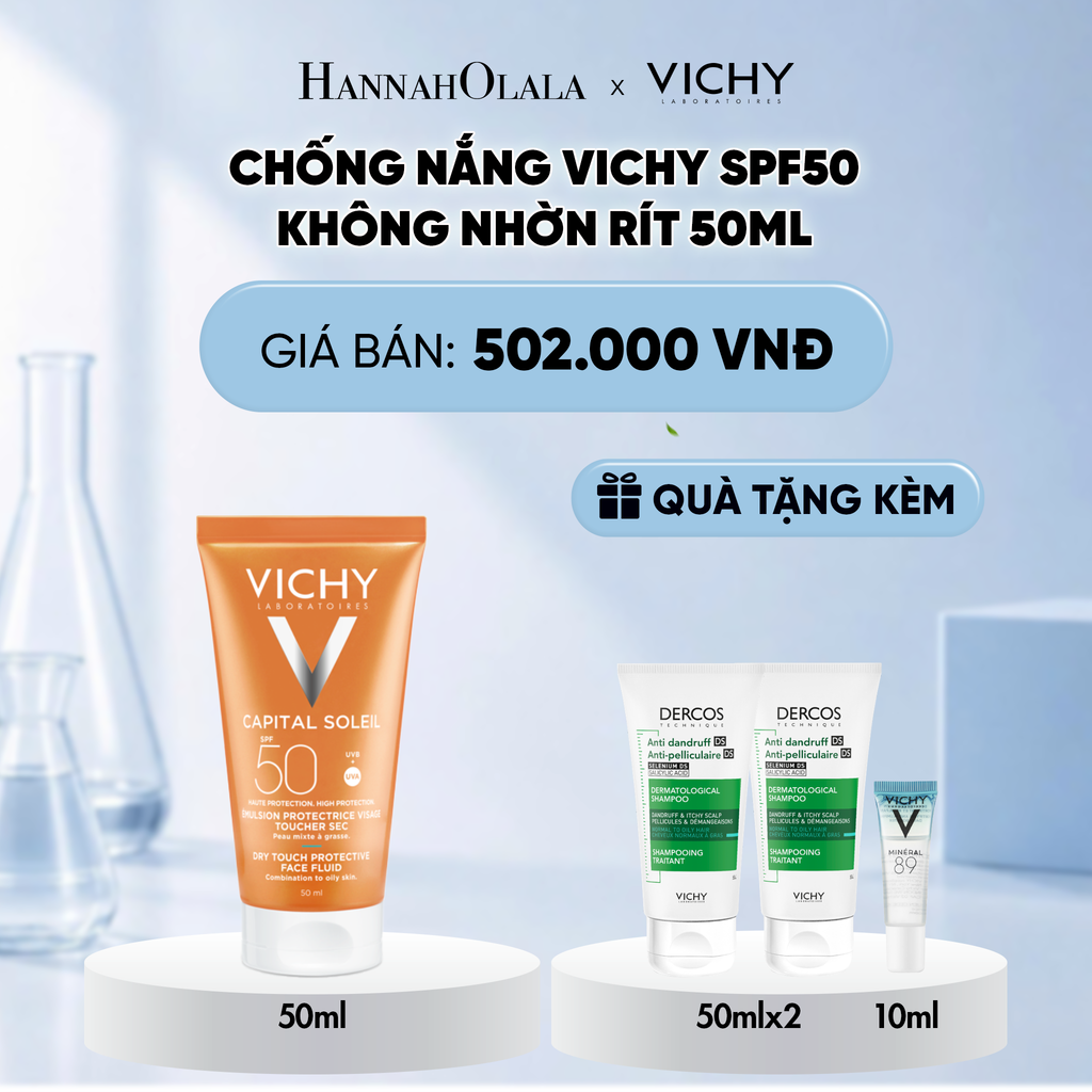  CHỐNG NẮNG VICHY CAPITAL SOLEIL DRY TOUCH FACE FLUID SPF50 KHÔNG NHỜN RÍT 50ML DEAL 3 