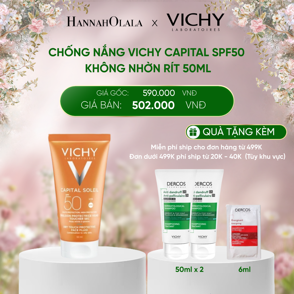  DEAL 3 CHỐNG NẮNG VICHY CAPITAL SOLEIL DRY TOUCH FACE FLUID SPF50 KHÔNG NHỜN RÍT 50ML 