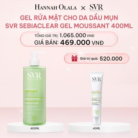  DEAL 03: GEL RỬA MẶT CHO DA DẦU MỤN, KHÔNG CHỨA XÀ PHÒNG SVR SEBIACLEAR GEL MOUSSANT 400ML 
