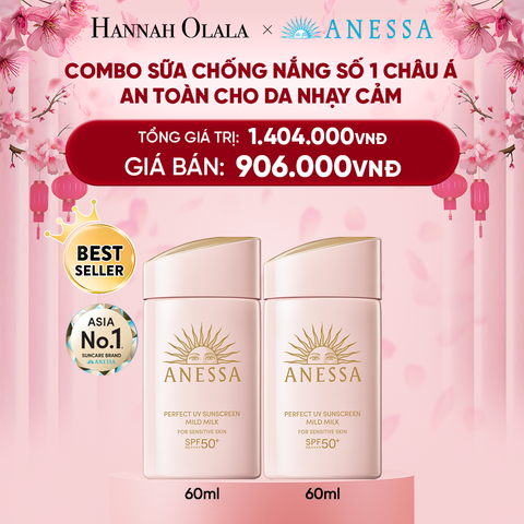 DEAL 3: COMBO SỮA CHỐNG NẮNG DƯỠNG DA DỊU NHẸ AN TOÀN CHO DA NHẠY CẢM VÀ TRẺ EM ANESSA MILD MILK SPF50+ PA++++ 60MLX2 