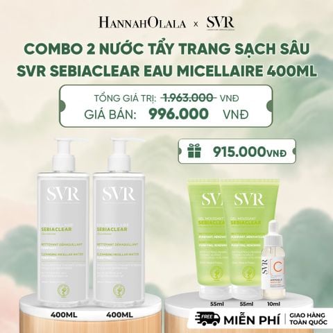  COMBO 2 NƯỚC TẨY TRANG SẠCH SÂU CHO DA DẦU MỤN SVR SEBIACLEAR EAU MICELLAIRE 400ML - DEAL 3 - A1338 