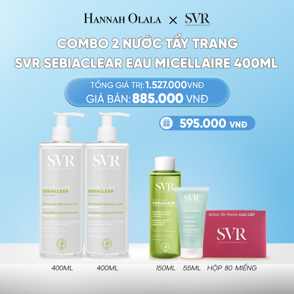  DEAL 03: COMBO 2 NƯỚC TẨY TRANG SẠCH SÂU LOẠI BỎ DẦU NHỜN SVR SEBIACLEAR EAU MICELLAIRE 400ML 