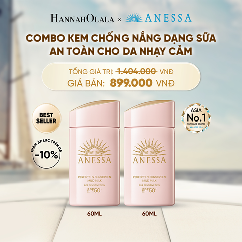  COMBO SỮA CHỐNG NẮNG DƯỠNG DA DỊU NHẸ AN TOÀN CHO DA NHẠY CẢM VÀ TRẺ EM ANESSA MILD MILK SPF50+ PA++++ 60MLX2 - DEAL 3 