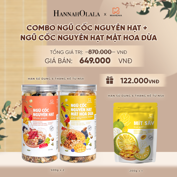  COMBO NGŨ CỐC NGUYÊN HẠT 500G + NGŨ CỐC NGUYÊN HẠT MẬT HOA DỪA 500G TẶNG 1 MÍT SẤY GIÒN 200G DEAL 3: 