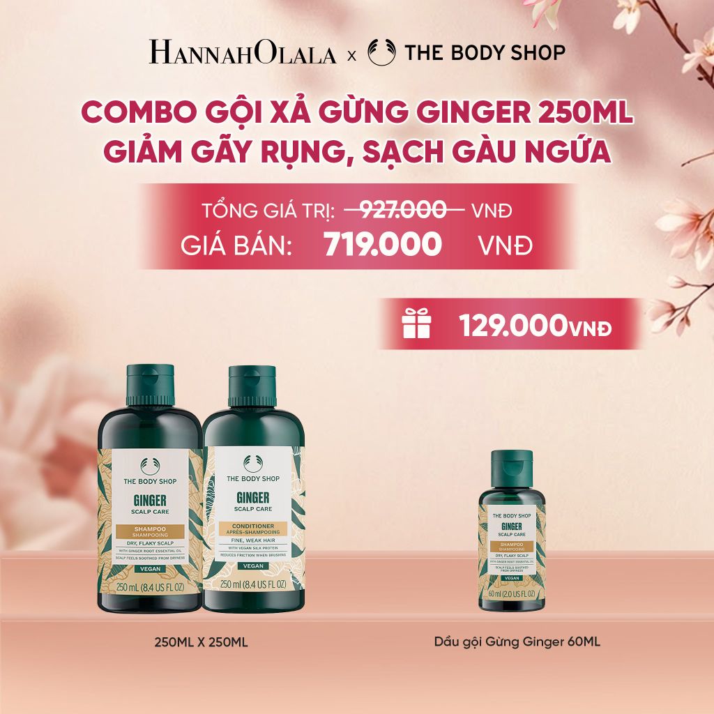  COMBO CHĂM TÓC DÀY PHỒNG, GIẢM GÃY RỤNG, SẠCH GÀU NGỨA GINGER 250ML - DẦU GỘI X DẦU XẢ 